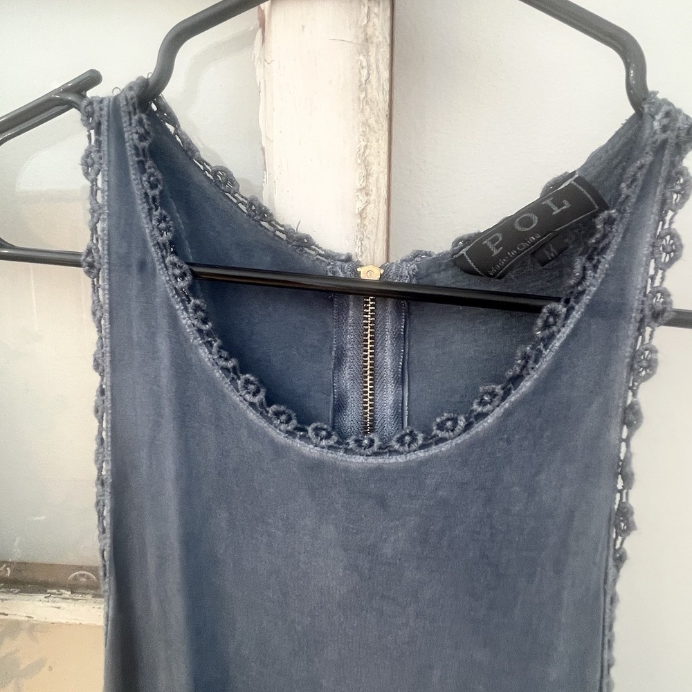 POL Beckah Dress Midnight Dusty Blue Boho Dress Zipper‎ Size M - Picture 5 of 8